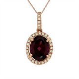 14K Rose Gold Rhodolite Garnet And Diamond Halo Pendant