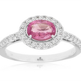 14K White Gold Oval Pink Sapphire Halo Ring