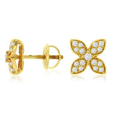 14K Yellow Gold Flower Stud Natural Diamonds Earrings