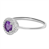 14K White Gold Round Amethyst Halo Ring