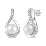 Sterling Silver Pearl Drop Earrings With Diamonds