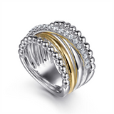 Sterling Silver And 14K Yellow Gold Bujukan Criss Cross Wide Band Ring