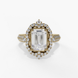 14K Yellow Gold Vintage Emerald Cut Natural Diamonds Engagement Ring