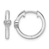 Sterling Silver 15Mm Round Heart Huggie Natural Diamond Hoops