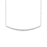 14K White Gold Natural Diamonds Curved Bar Necklace