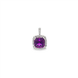 JT ESTATE 10K White Gold Amethyst Halo Pendant