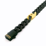 Stainless Steel Two-Tone Gold With Black Sapphires IP Steel Matte Finish Miami Cuban Chain Bracelet