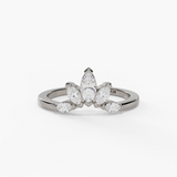 14K White Gold Curved Natural Diamonds Band
