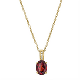 January Birthstone Pendant: 14K Yellow Gold Garnet Oval Pendant Necklace