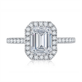 14K White Gold Halo Emerald Cut Diamond Engagement Ring