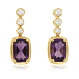 14K Yellow Gold Cushion Amethyst And Diamond Drop Earrings