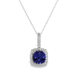 14K White Gold Tanzanite And Diamond Halo Pendant