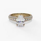 14K Yellow Gold Hidden Halo Oval Natural Diamonds Engagement Ring