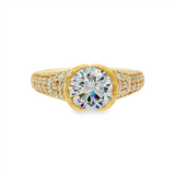 14K Yellow Gold Contemporary Round Natural Diamonds Engagement Ring