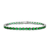 Sterling Silver May Birthstone Oval Lab Grown Emeralds Tennis Bracelet