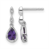 Sterling Silver Amethyst And Diamond Dangle Teardrop Earrings