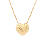 JT ESTATE 14K Yellow Gold Puffy Diamond Cut Heart Pendant Necklace