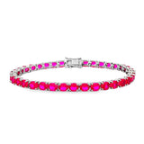 Sterling Silver July Birthstone Oval Lab Grown Rubies Tennis Bracelet