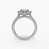 14K White Gold Modern Halo Round Natural Diamonds Engagement Ring