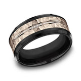 Black Titanium And 14K Rose Gold ‘The Ridley’ Hammered Finish 9mm Wedding Band