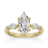 14K Yellow Gold 2.10Ct Marquise Lab Grown Diamonds Three Stone Engagement Ring