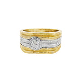 JT ESTATE 14K Yellow And White Gold Wide Band Diamonds Ring