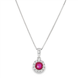 July Birthstone Sterling Silver Lab Grown Ruby Halo Pendant Necklace