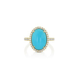 18K Yellow Gold Cabochon Turquoise Halo Ring