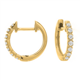 18K Yellow Gold 14Mm Round Huggie Natural Diamonds Hoop Earrings