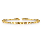 14K Yellow Gold Bujukan Beads And Diamond Cut Texture Split Bangle Bracelet