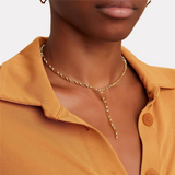 14K Yellow Gold Overlay Oval And Triple Round Link Yaeli Lariat Necklace