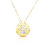 14K Yellow Gold Paw Print Mother Of Pearl Pendant