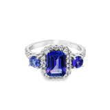 14K White Gold Tanzanites And Diamond Halo Ring