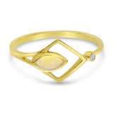14K Yellow Gold Marquise Opal And Diamond Geometric Ring