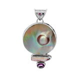 JT ESTATE Sterling Silver Mabe Pearl And Amethyst Drop Pendant