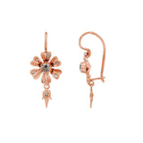 JT ESTATE 18K Rose Gold Rose Cut Diamond Vintage Flower Earrings