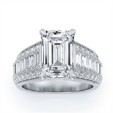 14K White Gold 5.08Ct Emerald Cut Lab Grown Diamonds Wide Band Engagement Ring