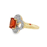 JT ESTATE 14K Yellow And White Gold Two-Tone Cushion Citrine Halo Ring