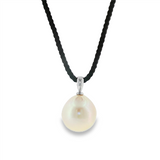 Pearl Drop Pendant Black Cord Silver Clasp