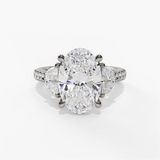 14K White Gold Three Stone Oval Natural Diamonds Engagement Ring