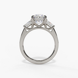 14K White Gold Three Stone Round Natural Diamonds Engagement Ring