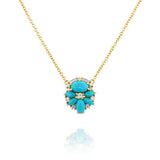 18K Yellow Gold Turquoise Cluster Necklace