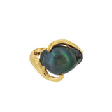 JT ESTATE 14K Yellow Gold Baroque Black Pearl Bypass Ring