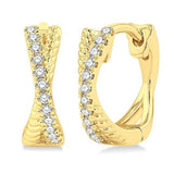 10K Yellow Gold 12Mm Round Twisted Huggie Natural Diamonds Hoop Earrings