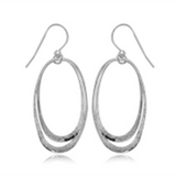 Sterling Silver Dual Oval Hammered Orbit Dangle Earring
