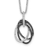 Sterling Silver Black And White Natural Diamond Interlocking Oval Pendant