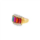 JT ESTATE 14K Yellow Gold Fancy Multicolor Stone And Diamond Contemporary Ring