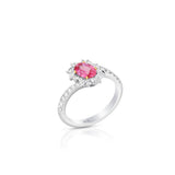 18K White And Yellow Gold Oval Pink Sapphire And Diamond Bypass Halo Ring