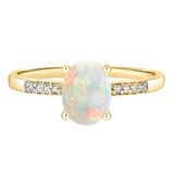 October Birthstone Rings: 14K Yellow Gold Diamond And Opal Ring