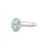 14K White Gold Oval Aquamarine And Diamond Halo Ring